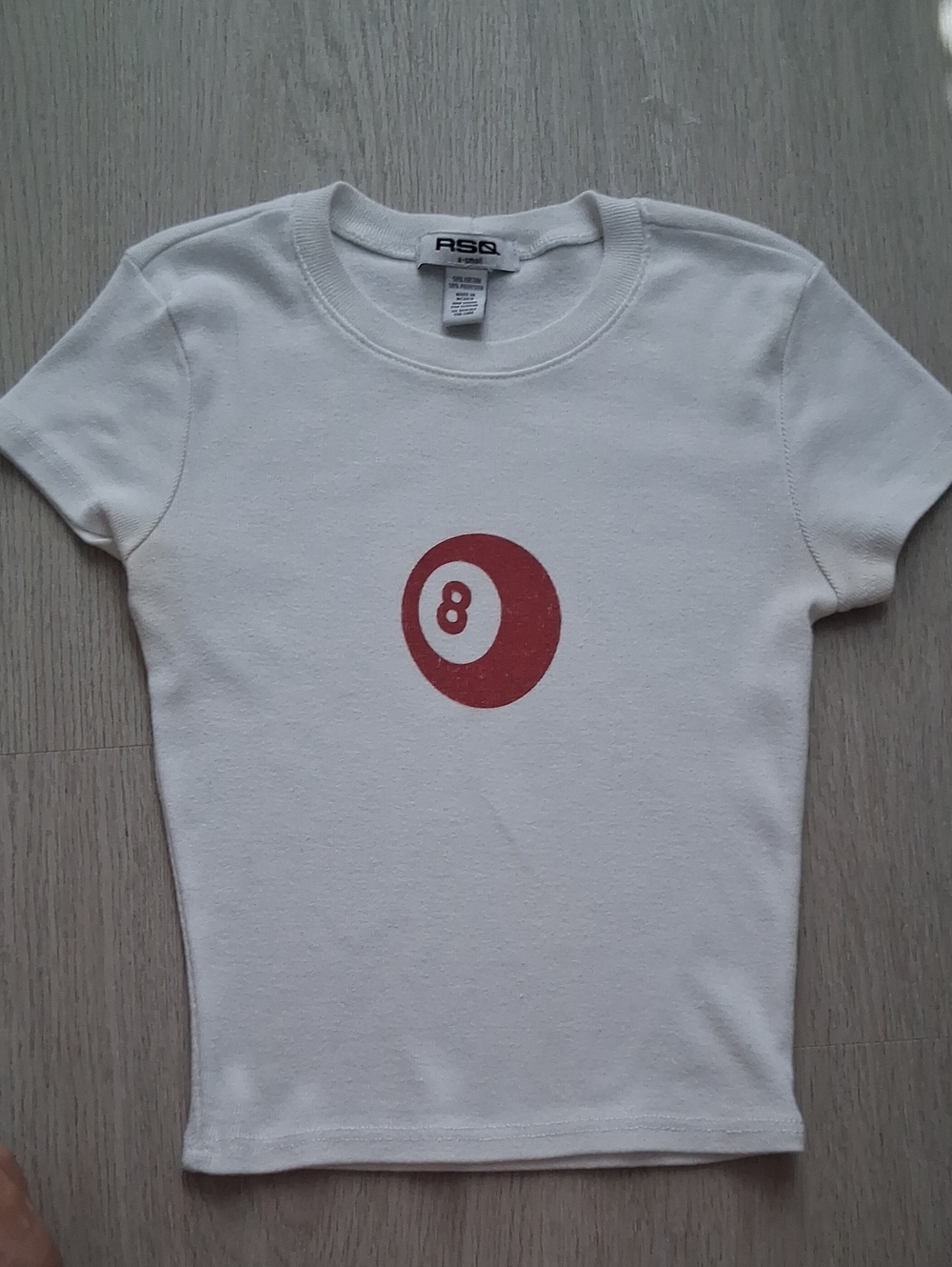 RSQ White Cropped 8 Ball Graphic Tee Y2K Retro Style